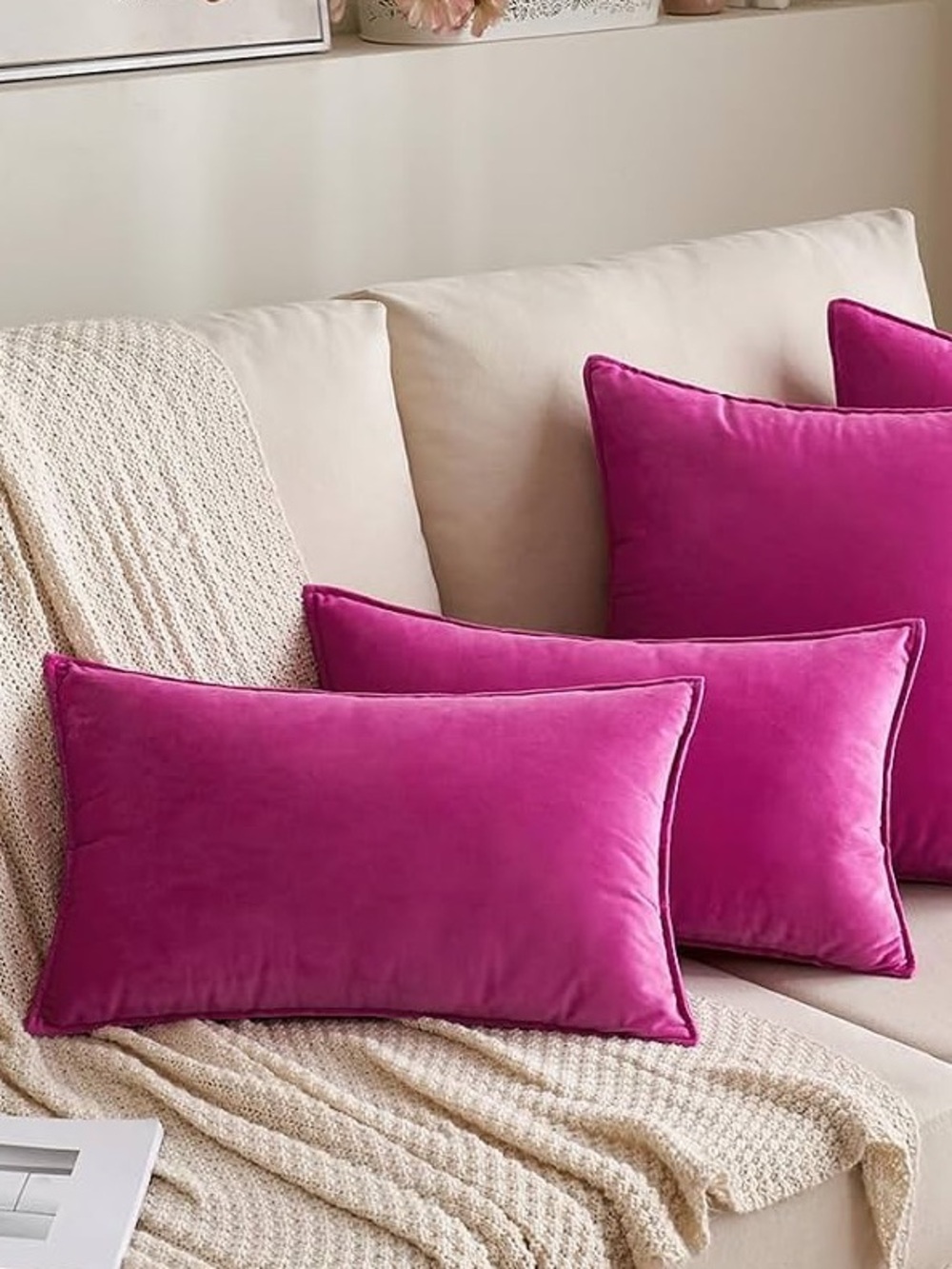NWT! Hot Pink Velvet Throw Pillow Set of 2 Rectangular Covers
